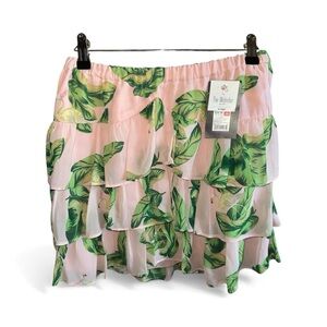 The Webster Miami Pink and Green Tropical Leaf & Bird Print Skirt Tiered Skirt
